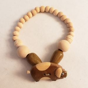 Cute & Kitschy Wood Pig and Bead Bracelet